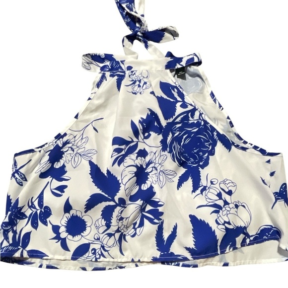 Floral Blue and White Halter Top and Short set - Picture 2 of 4